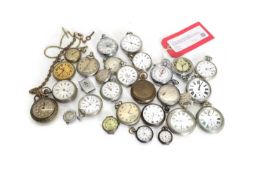 A collection of white metal pocket watches