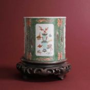 A Chinese famille verte brush pot Late Qing dynasty