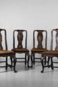 A matched set of six George II black and gilt-japanned dining chairs Second quarter of the 18th cent