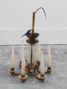 A French Art Deco patinated copper six branch chandelier 21st century