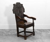 An oak Wainscot chair 17th century and later