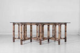 A bamboo and glass dining table Late 20th century