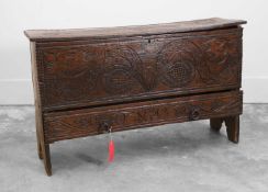 An oak boarded mule chest Circa 1700