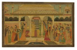 An Indian painted miniature of a court scene, North India