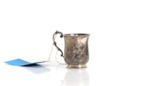 A silver Christening mug