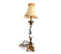 A ecclesiastical brass pricket stick lamp, Probably 19th century and later adapted