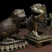 Two Chinese brass Buddhist lions c.1900