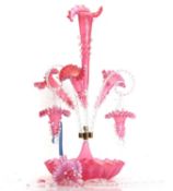 A pink glass epergne Victorian