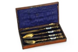 French silver, silver gilt and enamel cutlery set 19th century