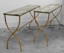 A pair of marble and brass console tables Of recent manufacture