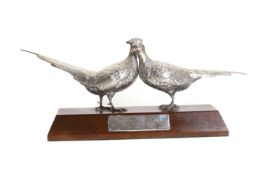 A pair of mounted silver pheasants 20th century