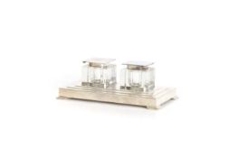 A George V Art Deco sterling silver ink stand