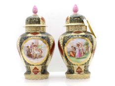 A pair of Vienna porcelain jars and covers 20th century