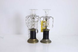 A pair of cut-glass and brass candlesticks 20th century