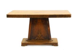 An Art Deco maple walnut and mahogany side table,