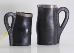Two silver mounted leather jacks, circa 1920s,