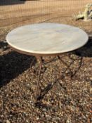 A wrought iron and marble table, 20th century,