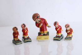 Five Air India Maharaja figures, circa 1960s,