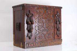 An estate made oak carved box or stick stand, early 20th century,