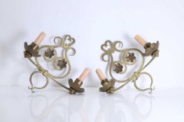 A pair of gilt iron wall lights, mid-century,