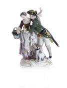 A Meissen group of a courting couple with attendant hound, 19th century,