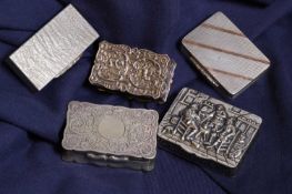 A silver 'Castle Top' vinaigrette and a group of five silver snuff boxes,