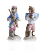 Two Meissen figures of monkey musicians, late 19th century,
