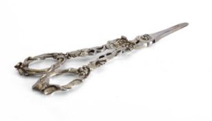 A pair of cast silver grape scissors,