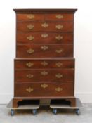A George III mahogany chest on chest, 19th century,