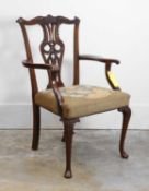 A mahogany elbow or desk chair, 20th century,