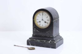 A small French marble and slate cased mantel clock, circa 1890,