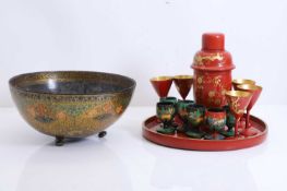 A red lacquer cocktail set, 20th century,