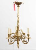 An six branch gilt metal chandelier, early 20th century,