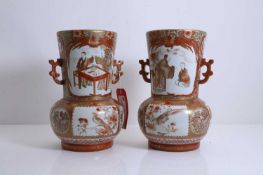 A pair of Kutani porcelain vases, late 19th century,