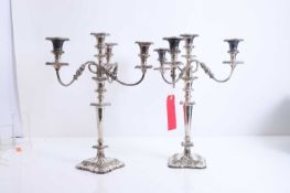 A pair of silver plated candelabra, late 19th century,