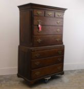 A George III oak chest on chest, 18th century,