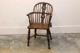 A yew wood windsor chair, 19th century,