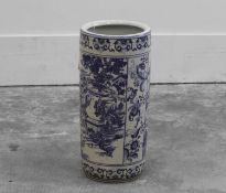 A blue and white ceramic umbrella stand, 20th century,