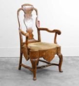 A Dutch marquetry armchair, circa 19th century,