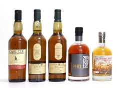 A selection of Islay whiskies,