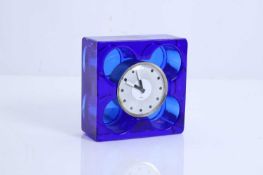 A Daum Nancy blue glass mantel clock,