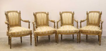 A set of four Louis XVI style fauteuils, early 20th century, French,