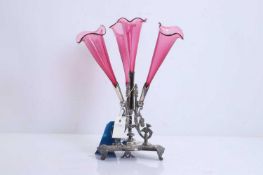 A white metal and cranberry glass epergne, 20th century,