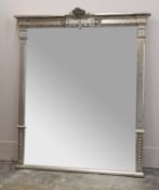 A large Louis XVI-style silvered overmantel mirror, 20th century,