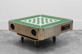 An Art Deco style brushed stainless steel and chromium games table top, 20th century,