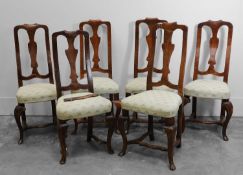 A set of six Queen Anne style walnut dining chairs, late 18th to early 19th century,