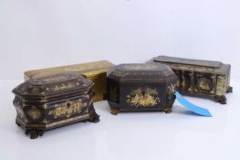 Three Chinese export gilt lacquered boxes, 19th century,