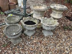 Three pairs of garden urns, 20th century,