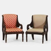 A pair of Empire-style carved beech armchairs, c.1900,