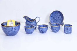 An English blue and white printed tea set, mid-19th century,